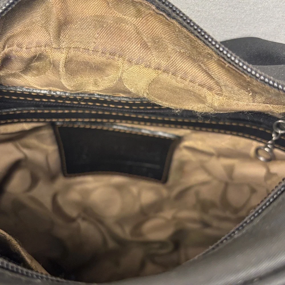 Coach Wax Canvas Bag Hobo Black Crossbody Shoulder Purse